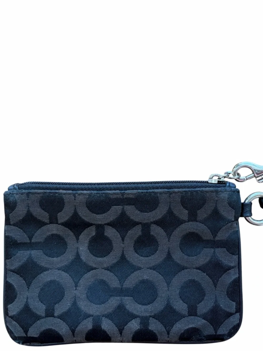 COACH Signature C Mini Wristlet Black Monogram Zip Wallet Pouch Canvas Clutch - Picture 5 of 16